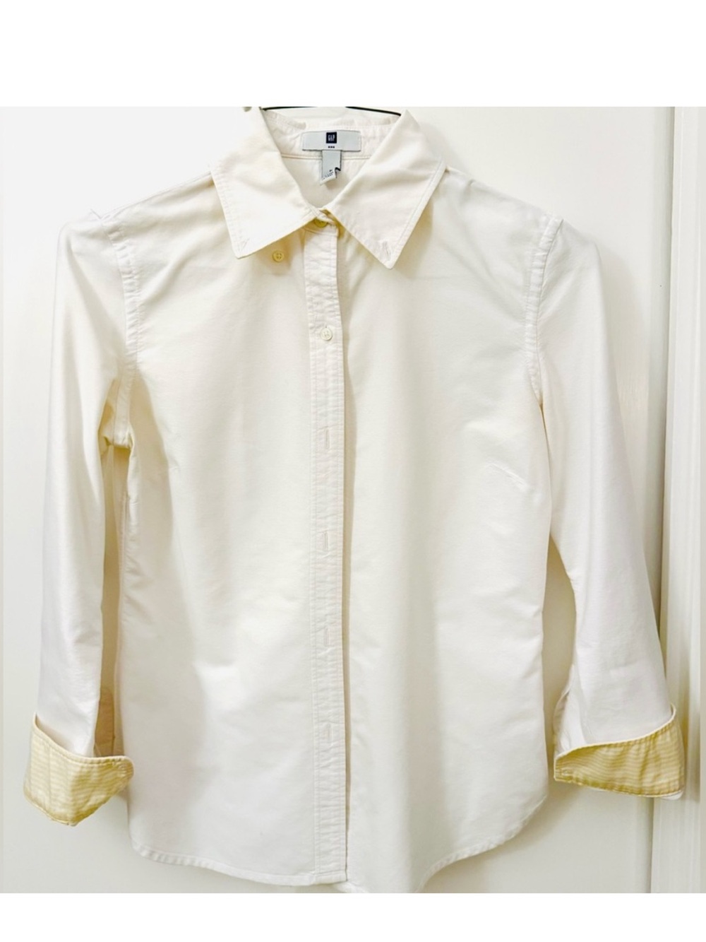 GAP White Cotton Button Down Shirt w/yellow Stripe Collar & Cuffs